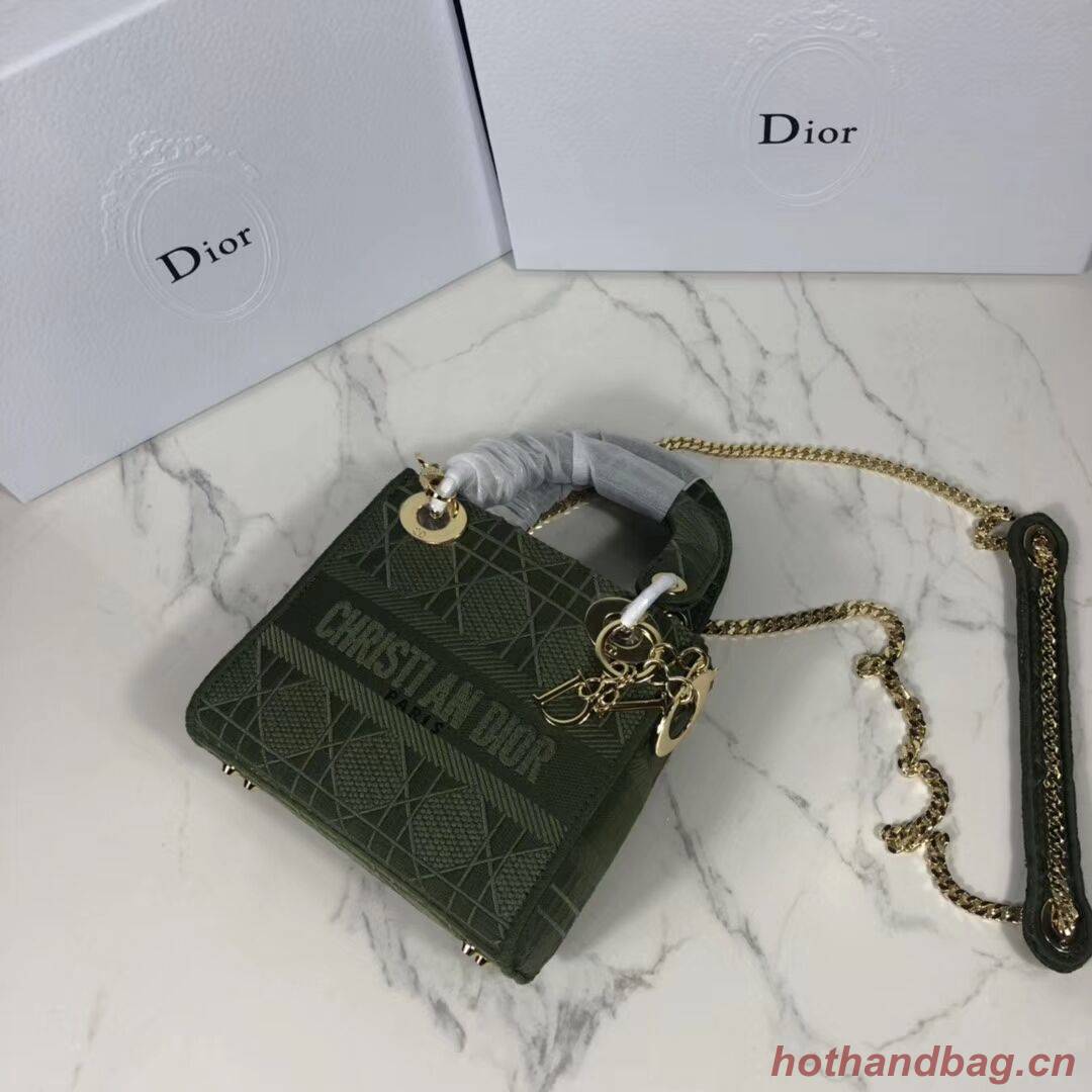 MINI LADY DIOR TOTE BAG IN EMBROIDERED CANVAS C4531 Blackish green MINI LADY DIOR TOTE BAG IN EMBROIDERED CANVAS C4531 Blackish green