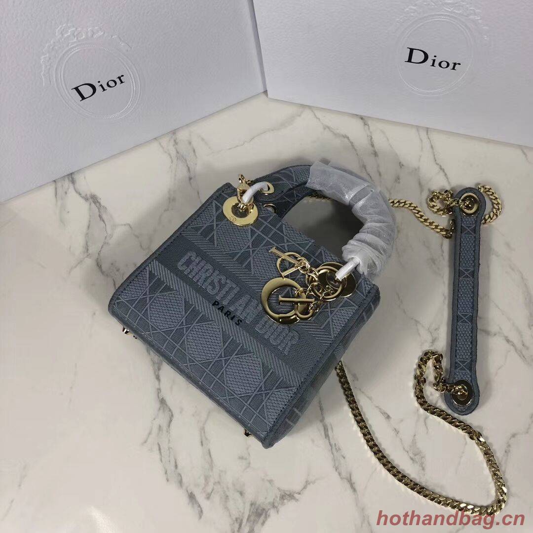 MINI LADY DIOR TOTE BAG IN EMBROIDERED CANVAS C4531 grey blue MINI LADY DIOR TOTE BAG IN EMBROIDERED CANVAS C4531 grey blue