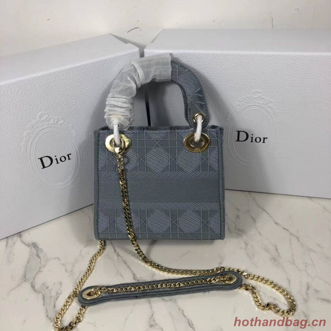 MINI LADY DIOR TOTE BAG IN EMBROIDERED CANVAS C4531 grey blue MINI LADY DIOR TOTE BAG IN EMBROIDERED CANVAS C4531 grey blue