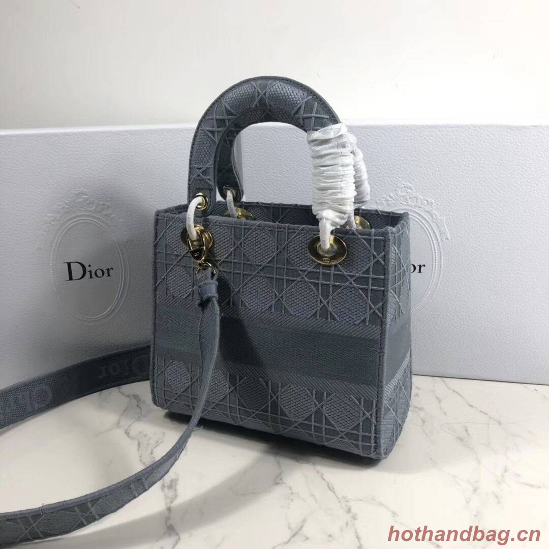 LADY DIOR TOTE BAG IN EMBROIDERED CANVAS C4532 grey blue LADY DIOR TOTE BAG IN EMBROIDERED CANVAS C4532 grey blue