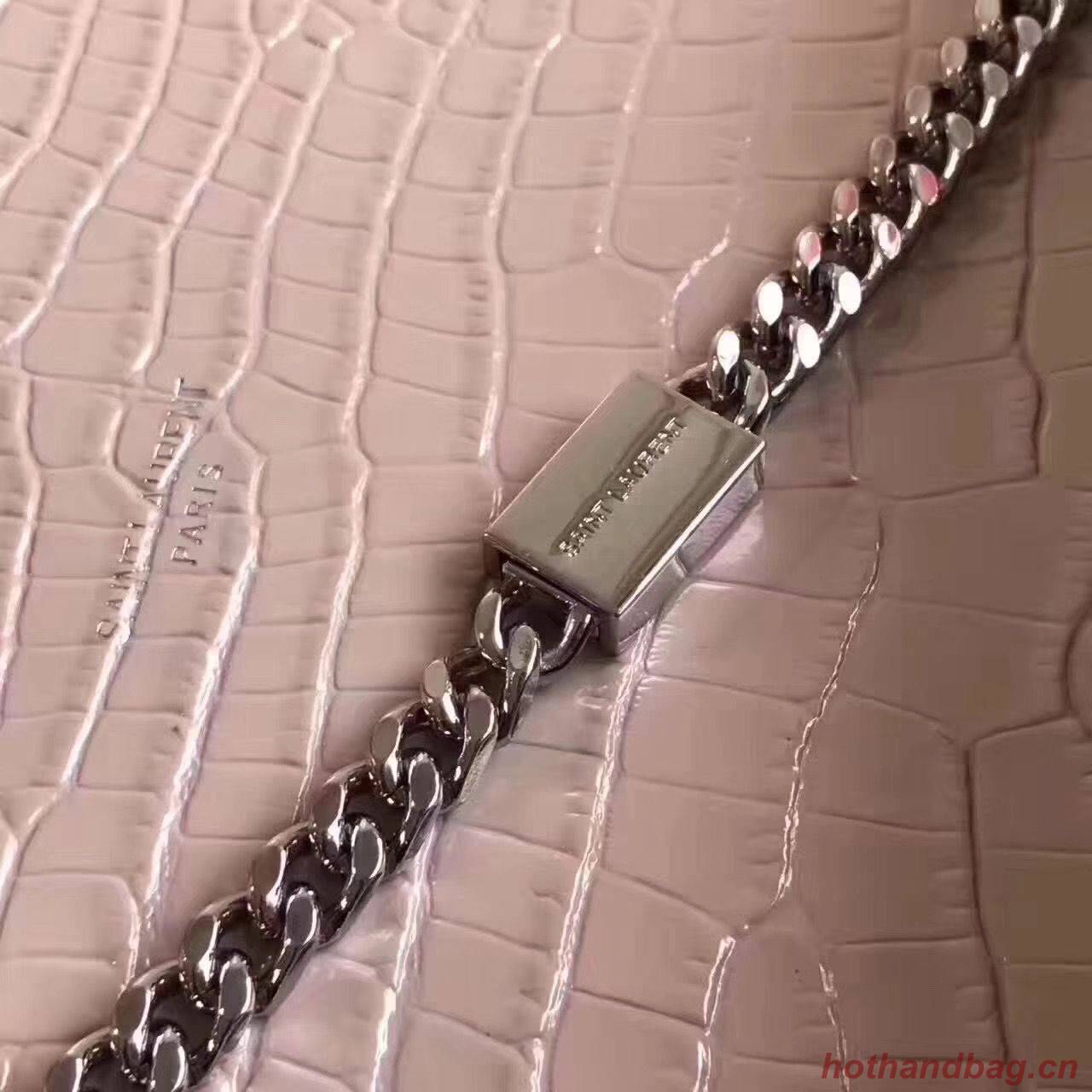 Yves Saint Laurent Crocodile Original Leather Shoulder Bag 1456 Pink&Silver