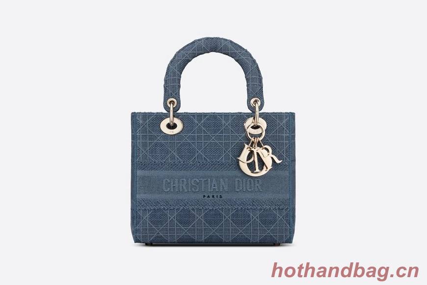 DIOR MEDIUM LADY D-LITE BAG Dark Denim Blue Cannage Embroidery M0565OREY DIOR MEDIUM LADY D-LITE BAG Dark Denim Blue Cannage Embroidery M0565OREY