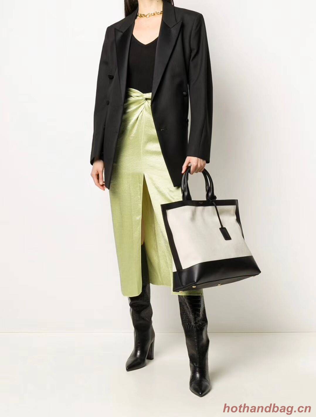 Yves Saint Laurent SHOPPING TAG IN CANVAS AND LEATHER Y615719 black&white Yves Saint Laurent SHOPPING TAG IN CANVAS AND LEATHER Y615719 black&white