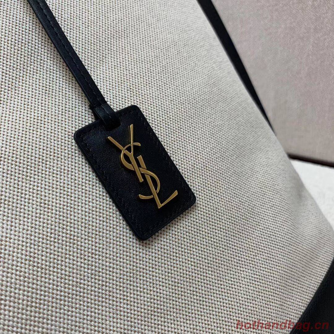 Yves Saint Laurent SHOPPING TAG IN CANVAS AND LEATHER Y615719 black&white Yves Saint Laurent SHOPPING TAG IN CANVAS AND LEATHER Y615719 black&white