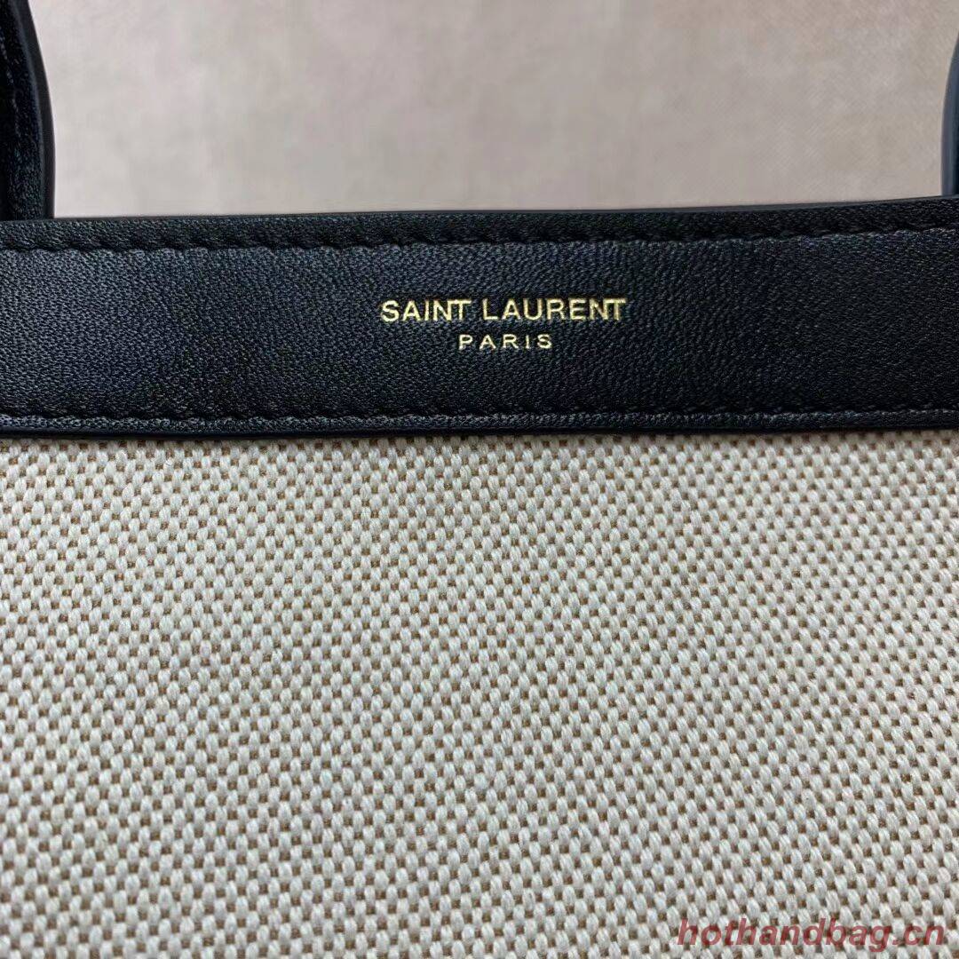 Yves Saint Laurent SHOPPING TAG IN CANVAS AND LEATHER Y615719 black&white Yves Saint Laurent SHOPPING TAG IN CANVAS AND LEATHER Y615719 black&white