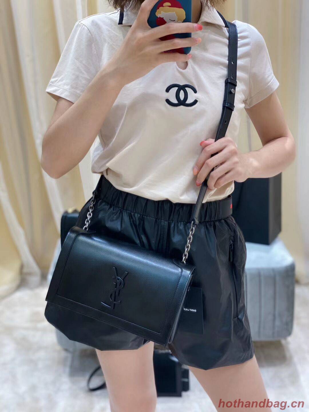 Yves Saint Laurent Calfskin Leather Shoulder Bag Y635627-1 black Yves Saint Laurent Calfskin Leather Shoulder Bag Y635627-1 black