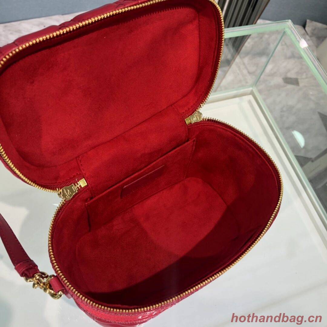 DIOR SMALL DIORTRAVEL VANITY CASE Cannage Lambskin S5488U red DIOR SMALL DIORTRAVEL VANITY CASE Cannage Lambskin S5488U red