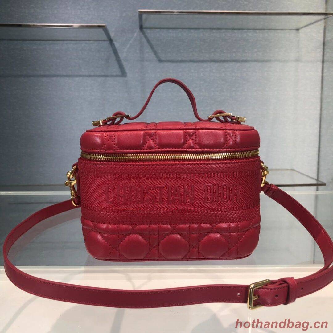 DIOR SMALL DIORTRAVEL VANITY CASE Cannage Lambskin S5488U red DIOR SMALL DIORTRAVEL VANITY CASE Cannage Lambskin S5488U red
