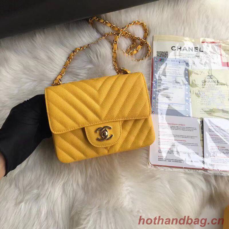 Chanel Classic mini Flap Bag Chevron Caviar Leather A68748 Yellow Chanel Classic mini Flap Bag Chevron Caviar Leather A68748 Yellow