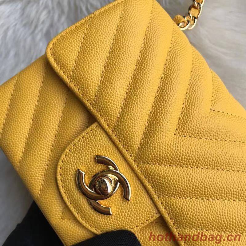 Chanel Classic mini Flap Bag Chevron Caviar Leather A68748 Yellow Chanel Classic mini Flap Bag Chevron Caviar Leather A68748 Yellow