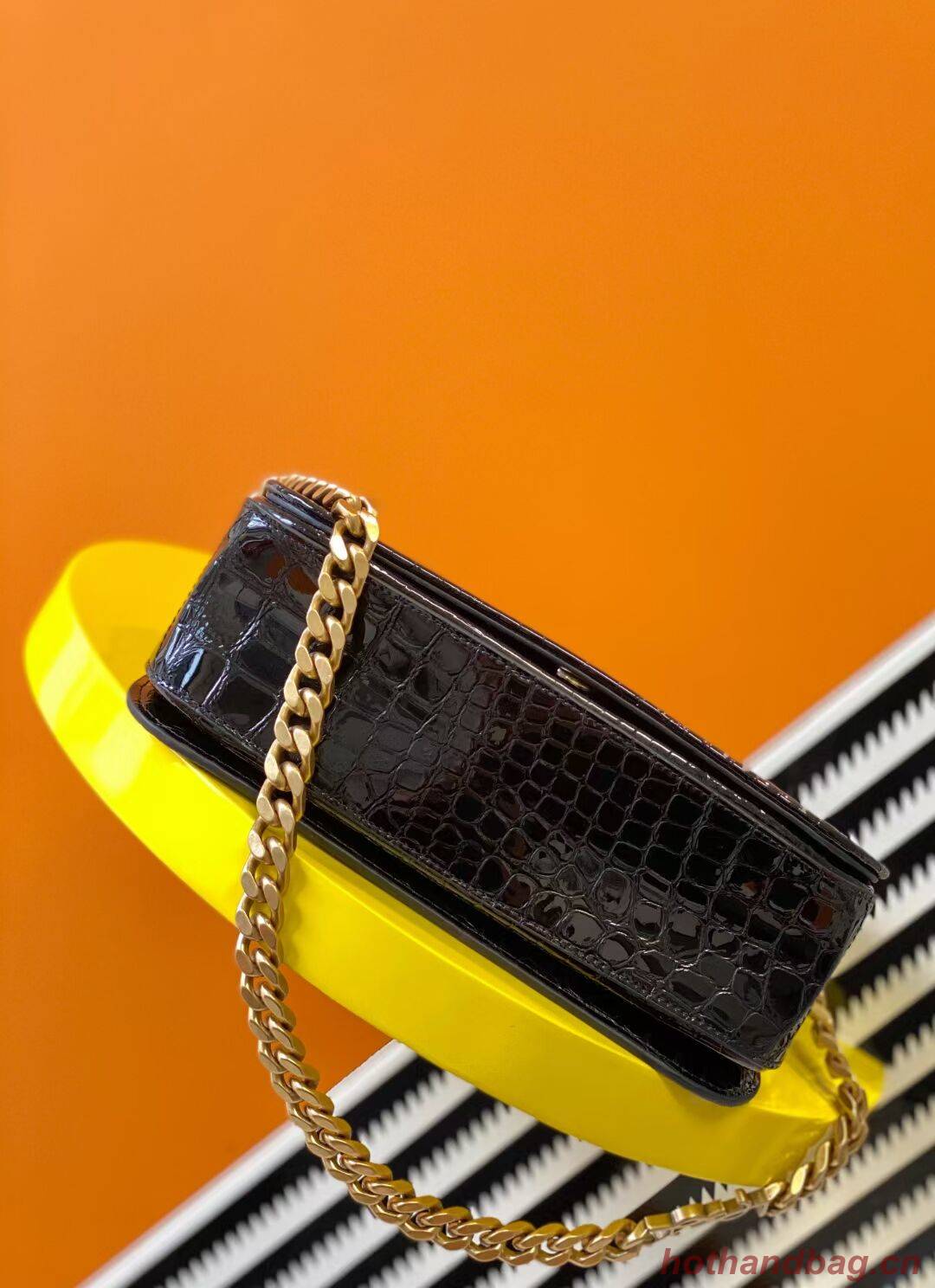 SAINT LAURENT CASSANDRA IN CROCODILE-EMBOSSED SHINY LEATHER Y642009 black SAINT LAURENT CASSANDRA IN CROCODILE-EMBOSSED SHINY LEATHER Y642009 black