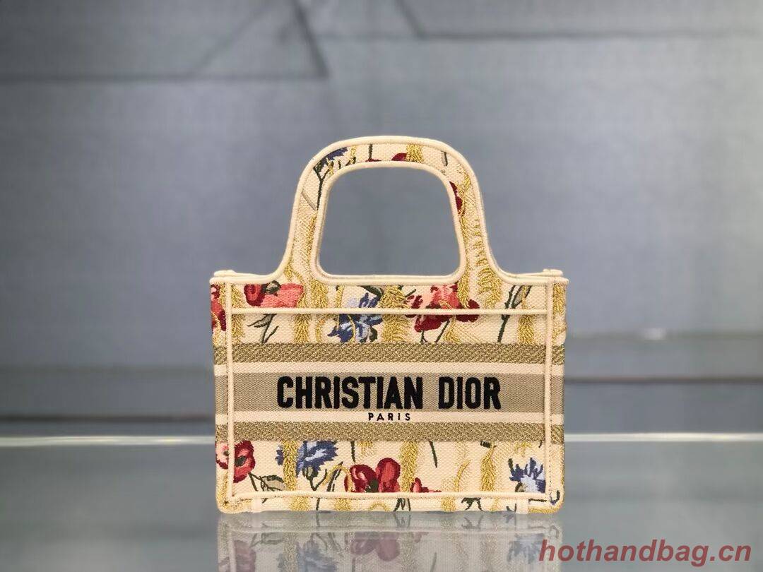 MINI DIOR BOOK TOTE Beige Multicolor Dior Hibiscus Embroidery S5475ZR MINI DIOR BOOK TOTE Beige Multicolor Dior Hibiscus Embroidery S5475ZR