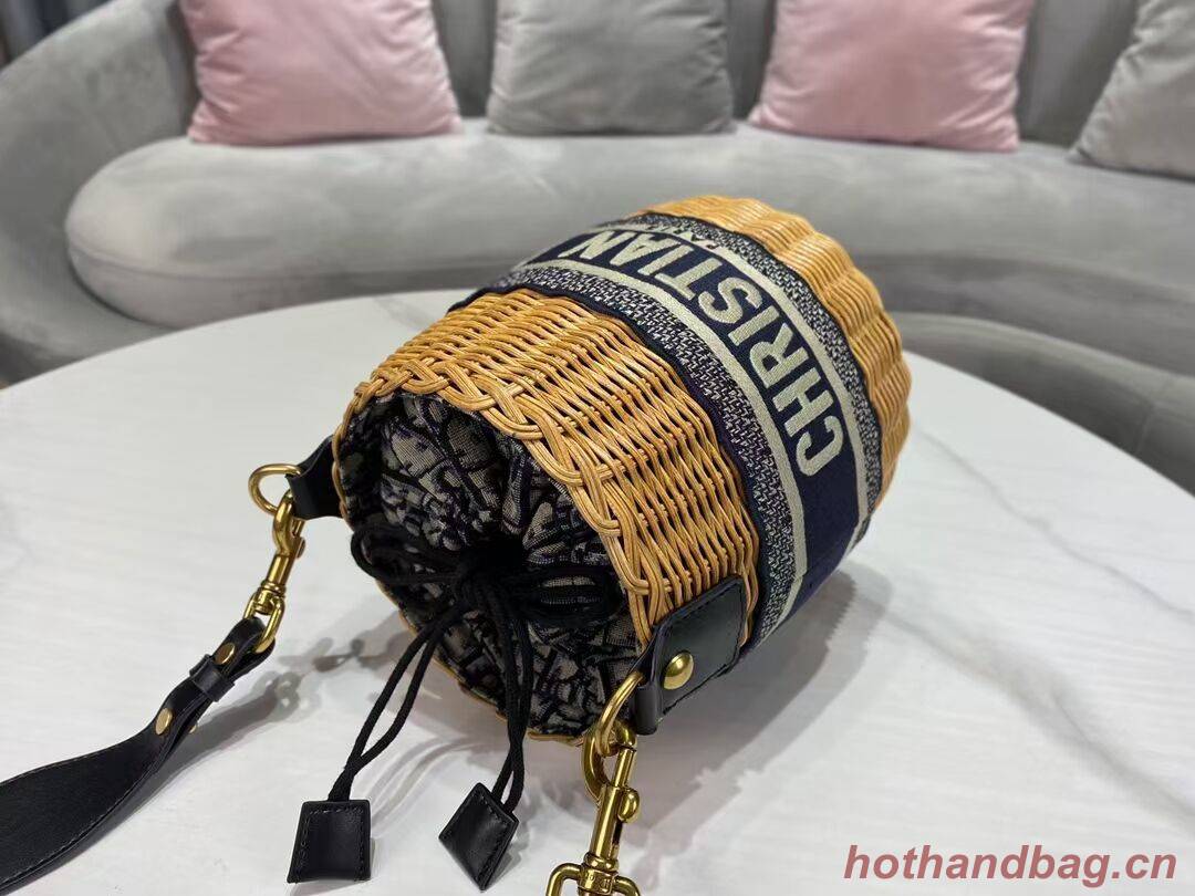 DIOR WICKER BUCKET BAG Blue Dior Oblique Jacquard and Natural Wicke M7600C DIOR WICKER BUCKET BAG Blue Dior Oblique Jacquard and Natural Wicke M7600C