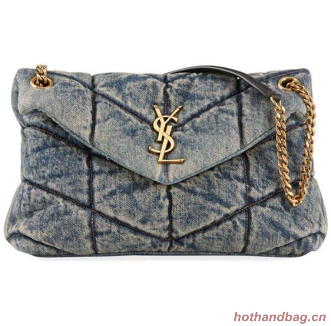 Yves Saint Laurent PUFFER SMALL BAG IN QUILTED VINTAGE DENIM AND SUEDE Y577476 Blue Yves Saint Laurent PUFFER SMALL BAG IN QUILTED VINTAGE DENIM AND SUEDE Y577476 Blue