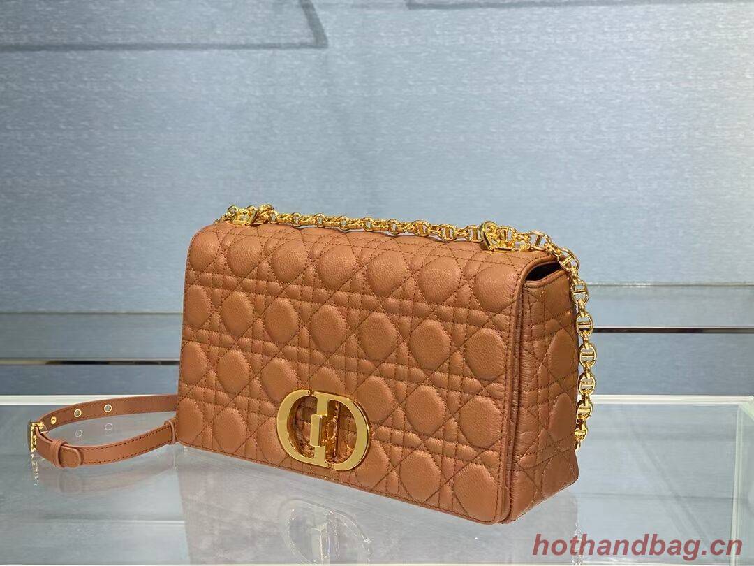 LARGE DIOR CARO BAG Soft Cannage Calfskin M9243U Cognac-Colored LARGE DIOR CARO BAG Soft Cannage Calfskin M9243U Cognac-Colored
