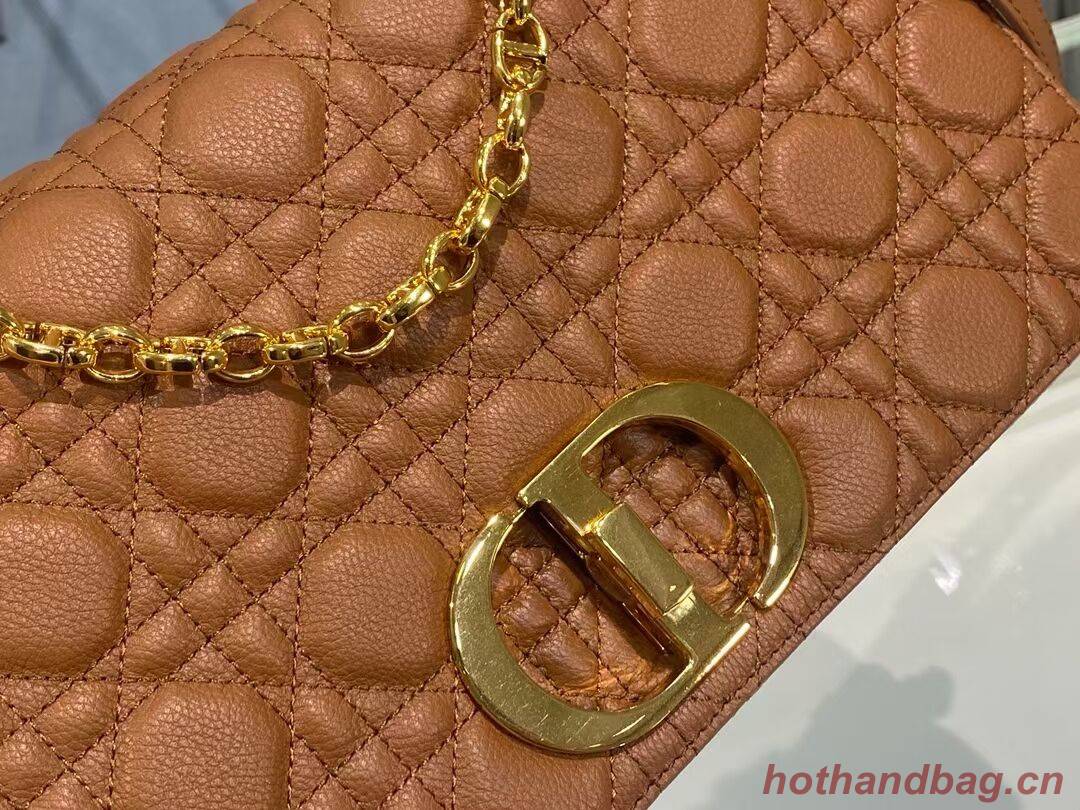 LARGE DIOR CARO BAG Soft Cannage Calfskin M9243U Cognac-Colored LARGE DIOR CARO BAG Soft Cannage Calfskin M9243U Cognac-Colored