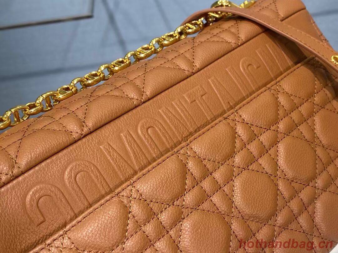 LARGE DIOR CARO BAG Soft Cannage Calfskin M9243U Cognac-Colored LARGE DIOR CARO BAG Soft Cannage Calfskin M9243U Cognac-Colored
