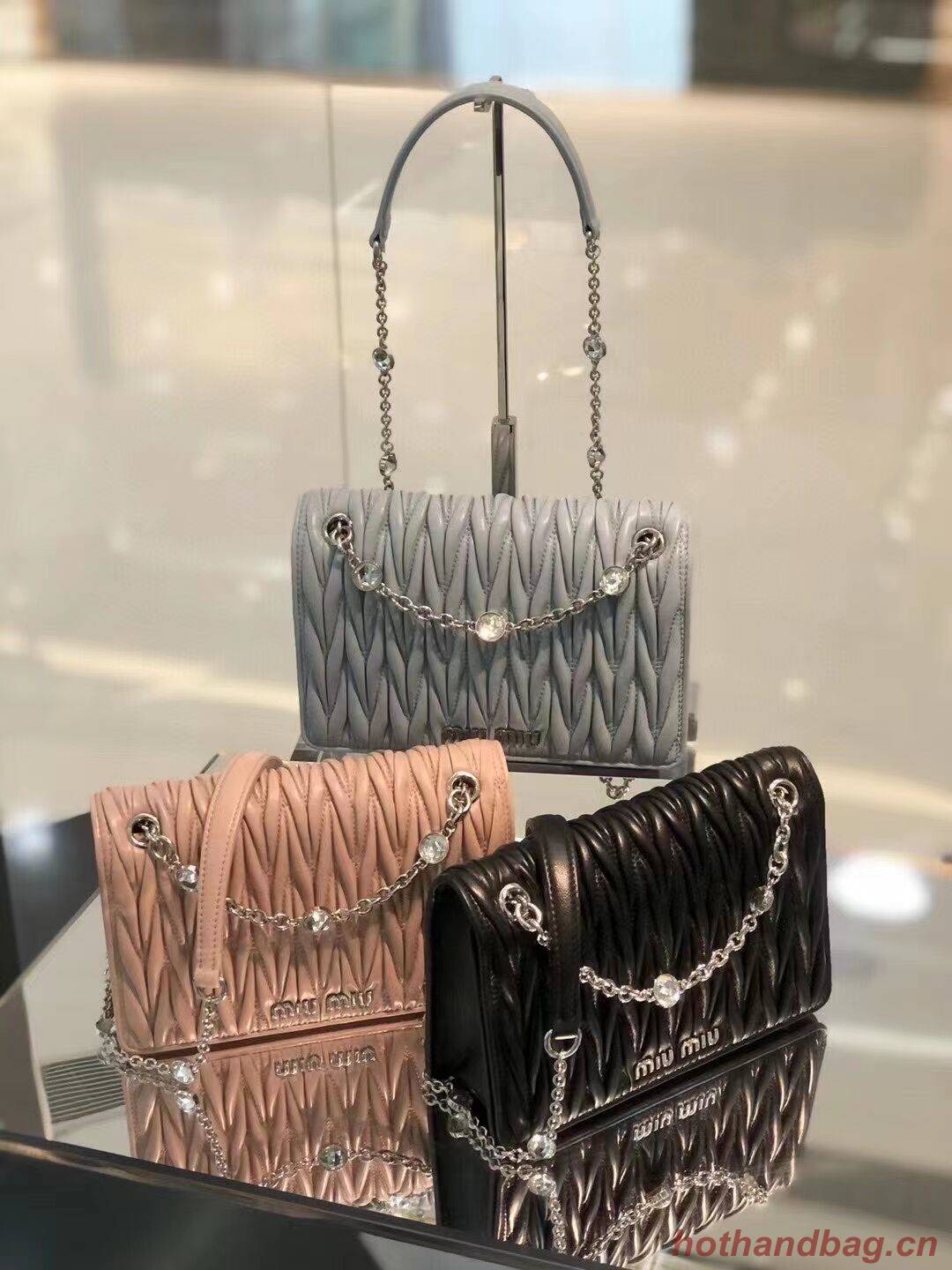 miu miu Matelasse Nappa Leather mini Shoulder Bag 5TT124 Silver