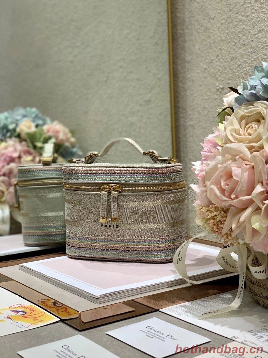 SMALL DIORTRAVEL VANITY CASE Multicolor Striped Embroidery S5489C SMALL DIORTRAVEL VANITY CASE Multicolor Striped Embroidery S5489C