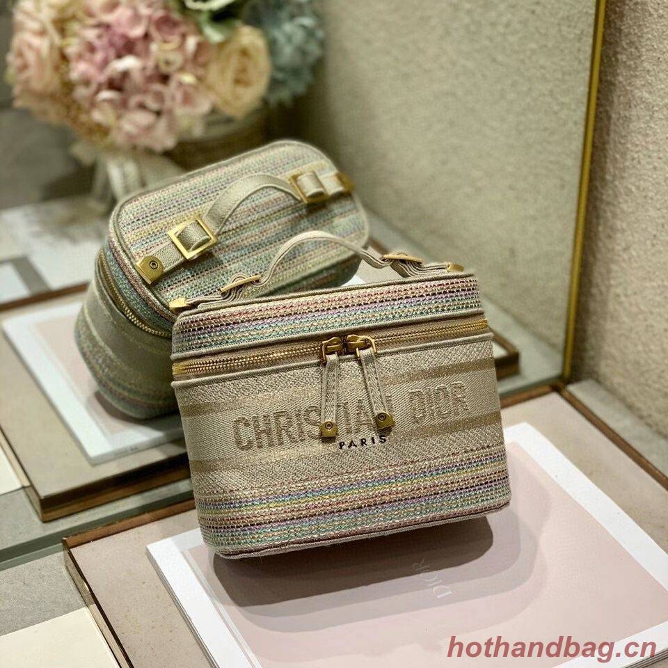 SMALL DIORTRAVEL VANITY CASE Multicolor Striped Embroidery S5489C SMALL DIORTRAVEL VANITY CASE Multicolor Striped Embroidery S5489C