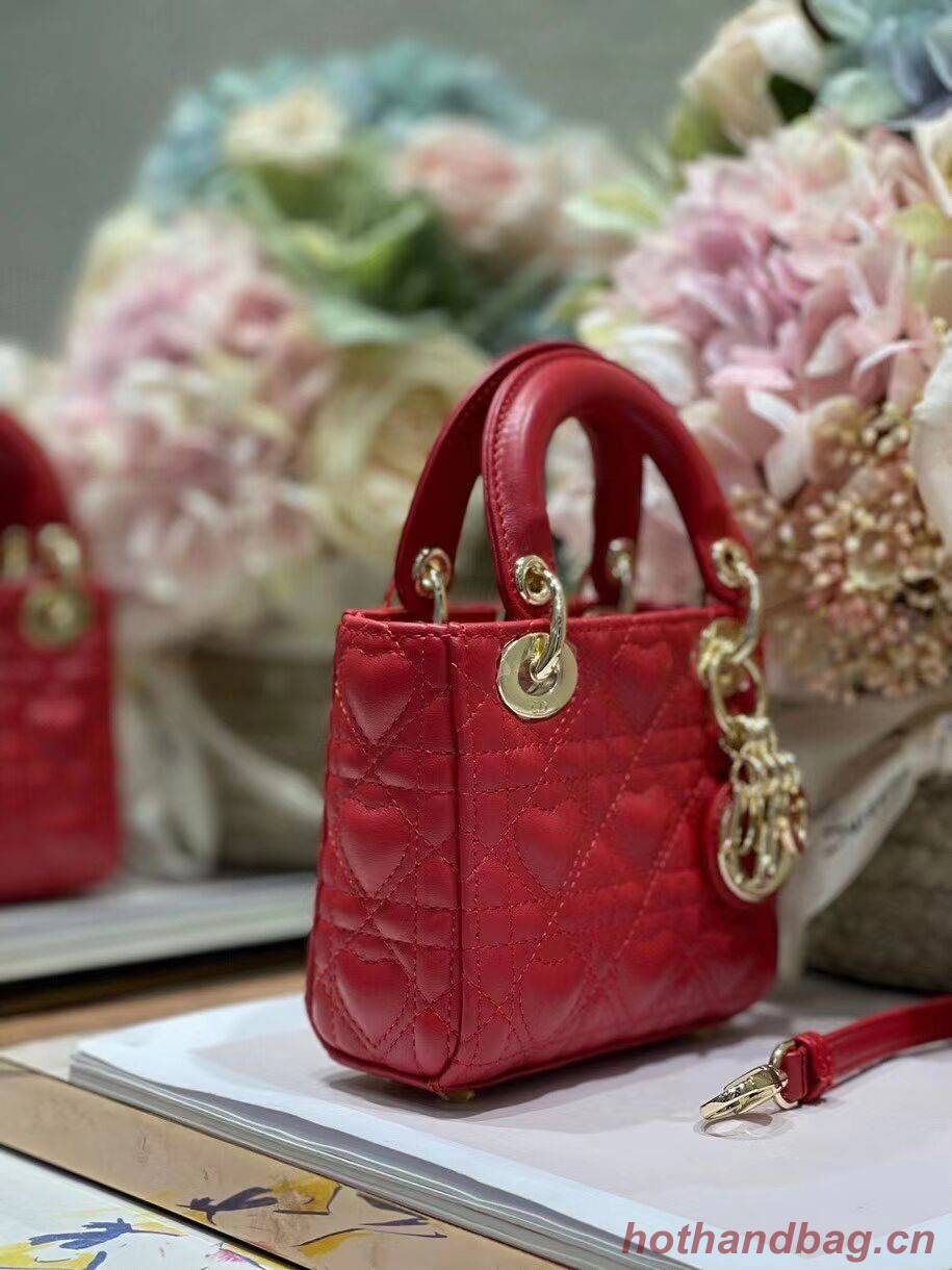 MICRO DIORAMOUR LADY DIOR BAG Bright Red Cannage Lambskin with Heart Motif S0856ON MICRO DIORAMOUR LADY DIOR BAG Bright Red Cannage Lambskin with Heart Motif S0856ON