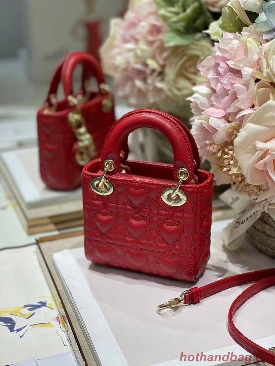 MICRO DIORAMOUR LADY DIOR BAG Bright Red Cannage Lambskin with Heart Motif S0856ON MICRO DIORAMOUR LADY DIOR BAG Bright Red Cannage Lambskin with Heart Motif S0856ON