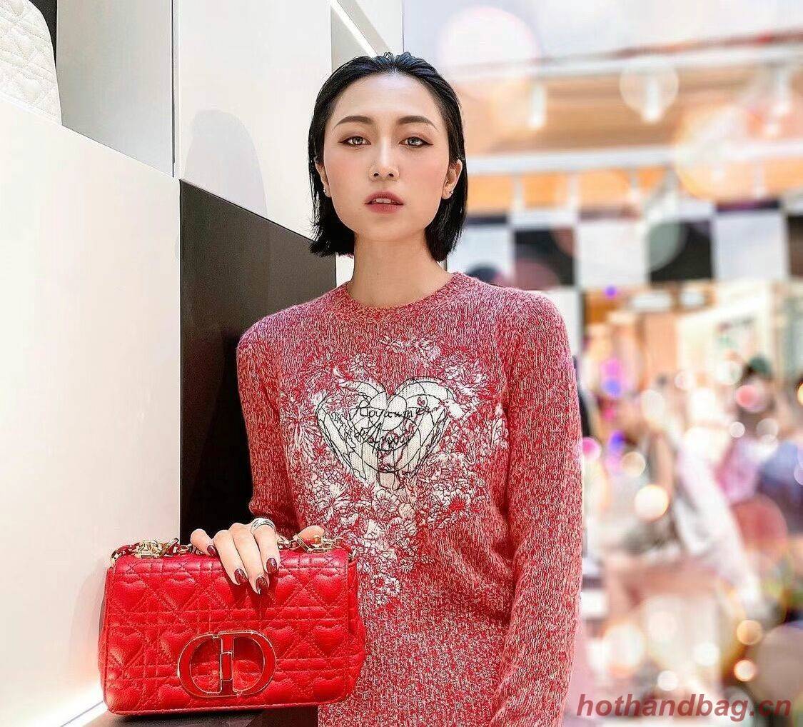 SMALL DIORAMOUR DIOR CARO BAG Cannage Calfskin with Heart Motif M9241WN RED SMALL DIORAMOUR DIOR CARO BAG Cannage Calfskin with Heart Motif M9241WN RED