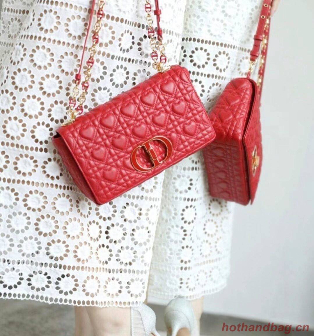 SMALL DIORAMOUR DIOR CARO BAG Cannage Calfskin with Heart Motif M9241WN RED SMALL DIORAMOUR DIOR CARO BAG Cannage Calfskin with Heart Motif M9241WN RED