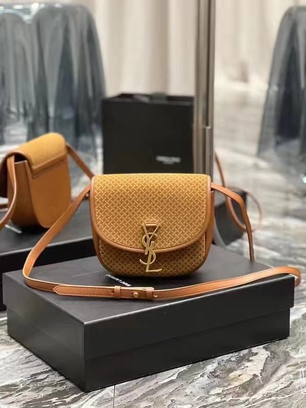 Yves Saint Laurent KAIA SMALL SATCHEL IN SUEDE WITH BRAID MOTIF 74025 BRUN CLAIR Yves Saint Laurent KAIA SMALL SATCHEL IN SUEDE WITH BRAID MOTIF 74025 BRUN CLAIR