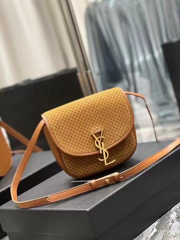 Yves Saint Laurent KAIA SMALL SATCHEL IN SUEDE WITH BRAID MOTIF 74025 BRUN CLAIR Yves Saint Laurent KAIA SMALL SATCHEL IN SUEDE WITH BRAID MOTIF 74025 BRUN CLAIR