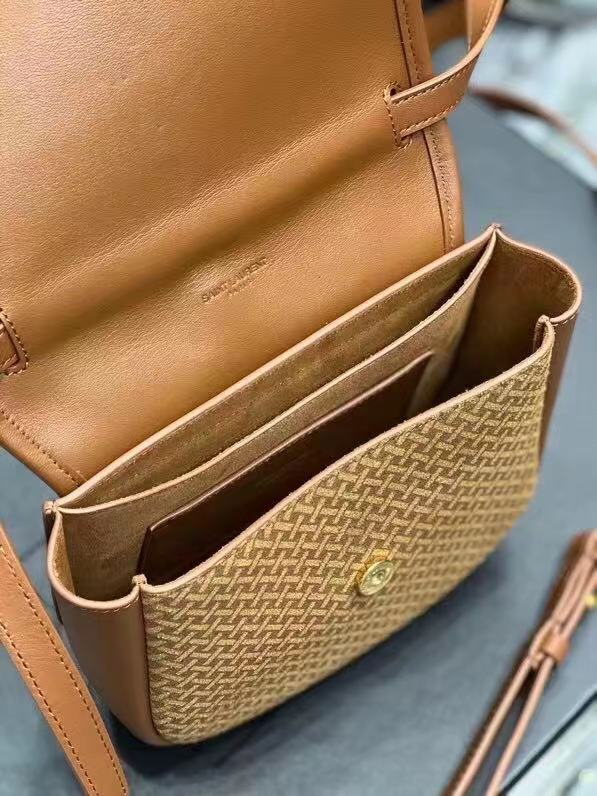 Yves Saint Laurent KAIA SMALL SATCHEL IN SUEDE WITH BRAID MOTIF 74025 BRUN CLAIR Yves Saint Laurent KAIA SMALL SATCHEL IN SUEDE WITH BRAID MOTIF 74025 BRUN CLAIR