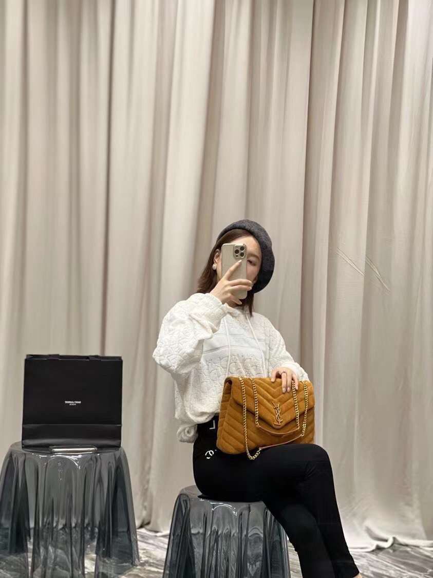 Yves Saint Laurent LOULOU large BAG IN Y-QUILTED SUEDE Y787216 CINNAMON Yves Saint Laurent LOULOU large BAG IN Y-QUILTED SUEDE Y787216 CINNAMON