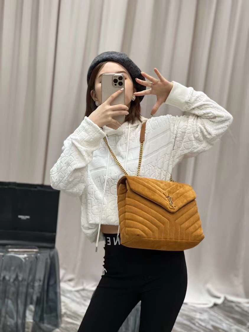 Yves Saint Laurent LOULOU large BAG IN Y-QUILTED SUEDE Y787216 CINNAMON Yves Saint Laurent LOULOU large BAG IN Y-QUILTED SUEDE Y787216 CINNAMON