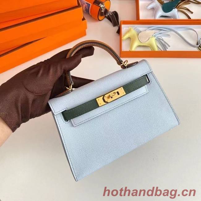 Hermes Kelly 19cm Shoulder Bags Epsom Leather KL19 Gold hardware light blue&green