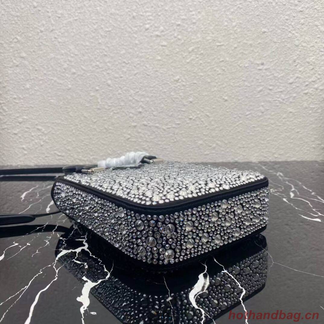 Prada leather small-bag with artificial crystals tote 1BC331 black Prada leather small-bag with artificial crystals tote 1BC331 black