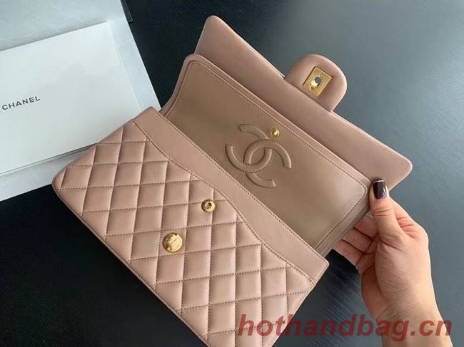 CHANEL Classic Handbag Lambskin Taupe 01112 & gold-Tone Metal