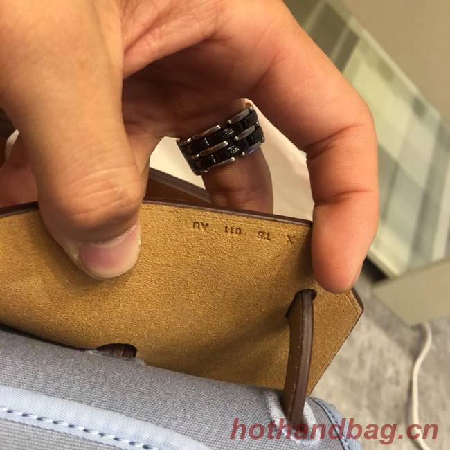 Hermes Herbag 31CM Original Canvas Leather & Calfskin 45987 light blue Blue&brown