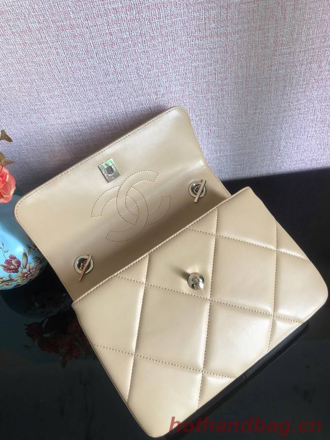 Chanel CC original lambskin top handle flap bag A92236 Beige&Gold-Tone Metal