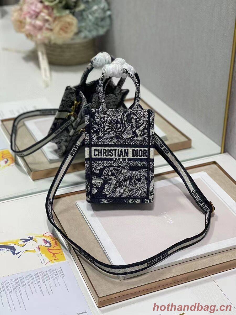 MINI DIOR BOOK TOTE PHONE BAG Blue Toile de Jouy Reverse Embroidery S5555CRGO MINI DIOR BOOK TOTE PHONE BAG Blue Toile de Jouy Reverse Embroidery S5555CRGO