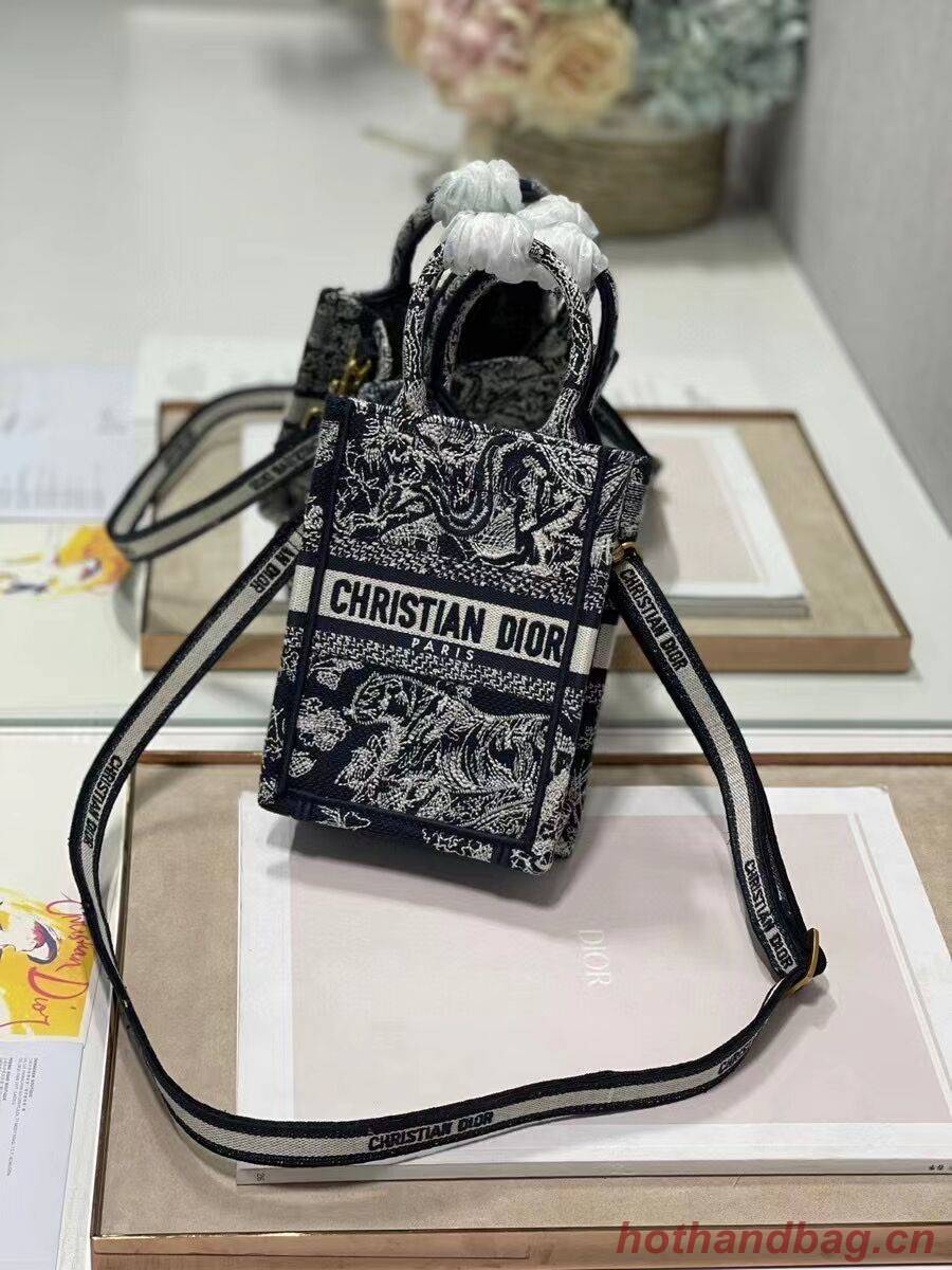 MINI DIOR BOOK TOTE PHONE BAG Blue Toile de Jouy Reverse Embroidery S5555CRGO MINI DIOR BOOK TOTE PHONE BAG Blue Toile de Jouy Reverse Embroidery S5555CRGO