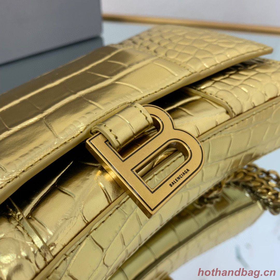 Balenciaga HOURGLASS Wallet With Chain Crocodile Embossed 656050 Gold Balenciaga HOURGLASS Wallet With Chain Crocodile Embossed 656050 Gold