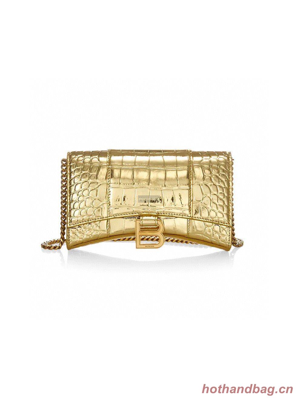 Balenciaga HOURGLASS Wallet With Chain Crocodile Embossed 656050 Gold Balenciaga HOURGLASS Wallet With Chain Crocodile Embossed 656050 Gold