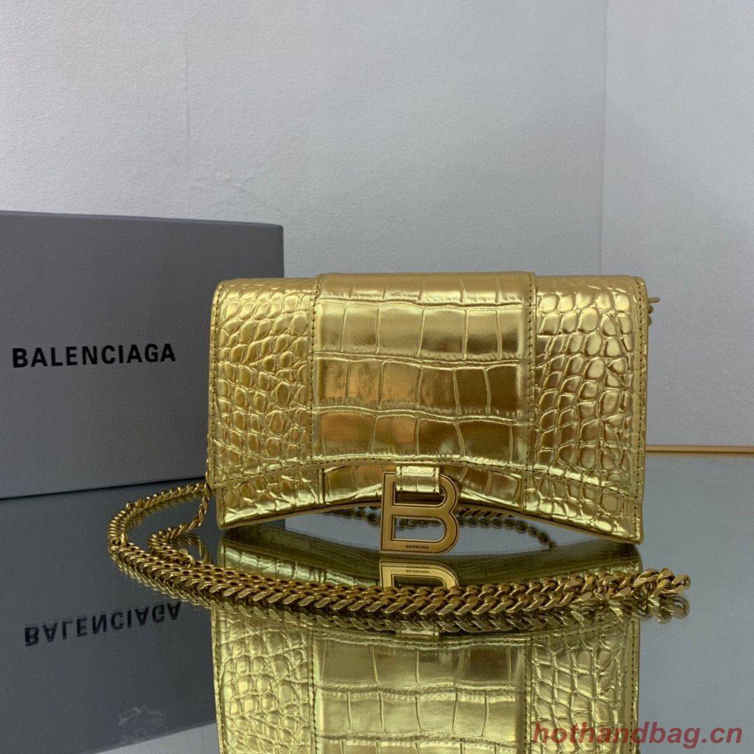 Balenciaga HOURGLASS Wallet With Chain Crocodile Embossed 656050 Gold Balenciaga HOURGLASS Wallet With Chain Crocodile Embossed 656050 Gold
