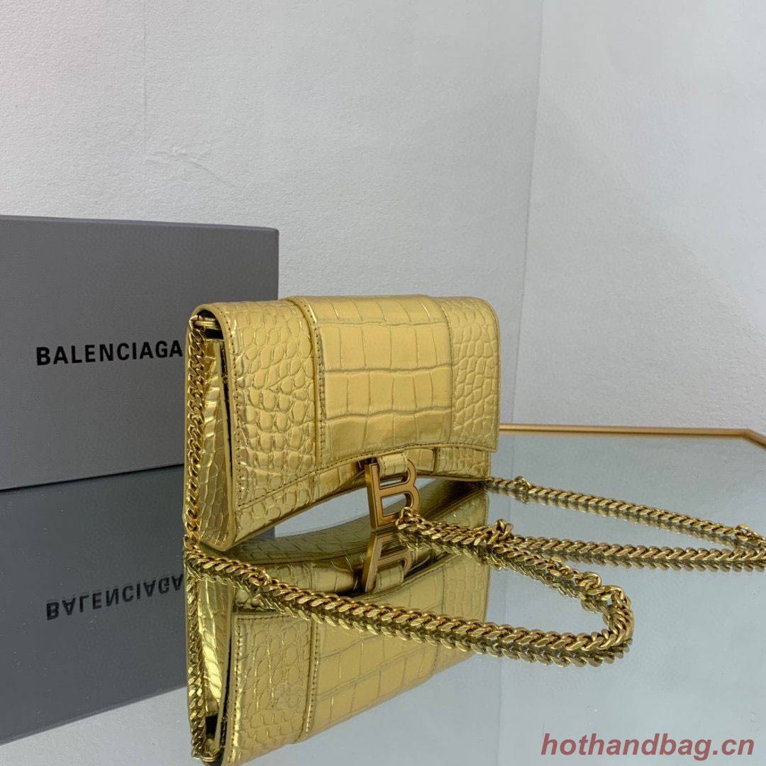 Balenciaga HOURGLASS Wallet With Chain Crocodile Embossed 656050 Gold Balenciaga HOURGLASS Wallet With Chain Crocodile Embossed 656050 Gold
