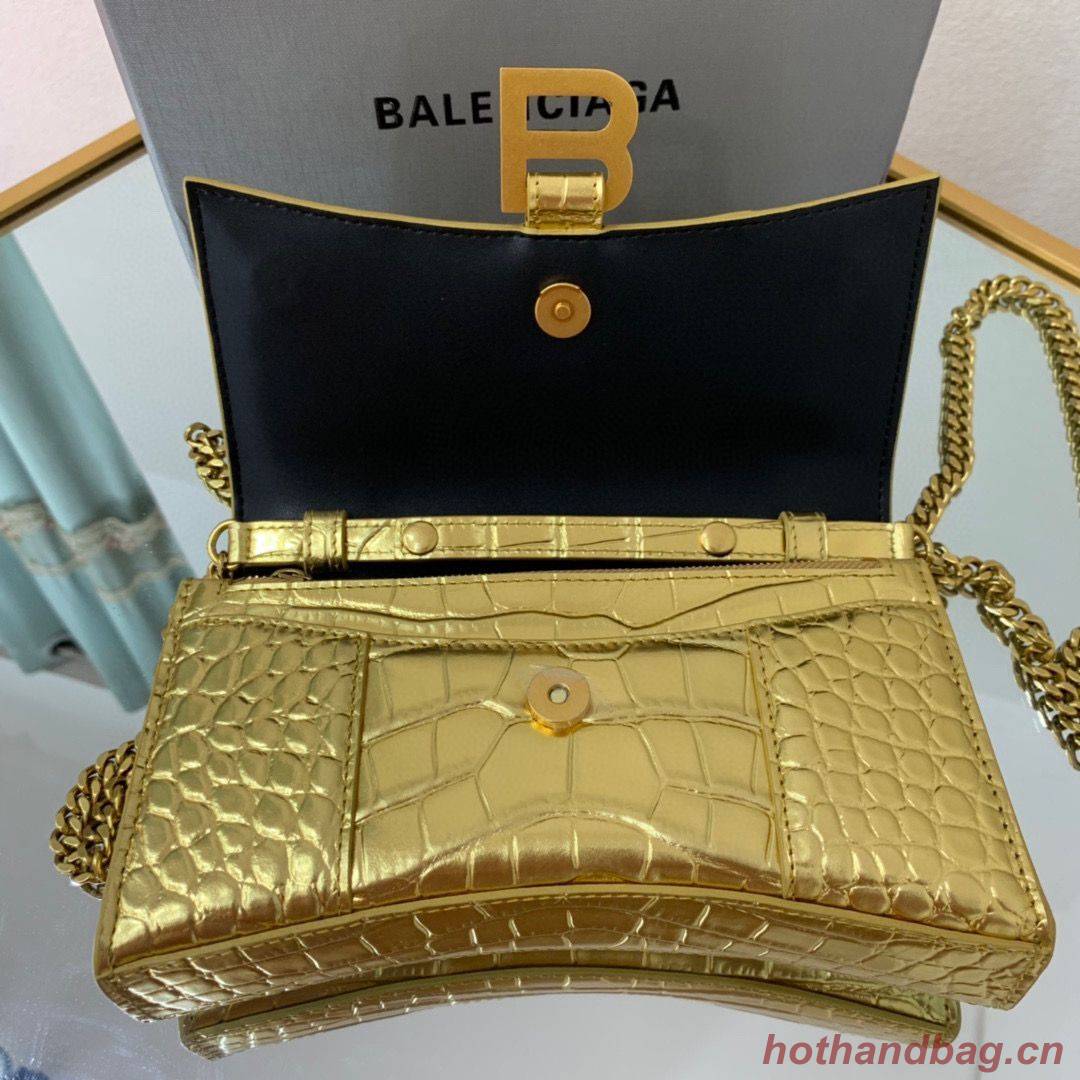 Balenciaga HOURGLASS Wallet With Chain Crocodile Embossed 656050 Gold Balenciaga HOURGLASS Wallet With Chain Crocodile Embossed 656050 Gold