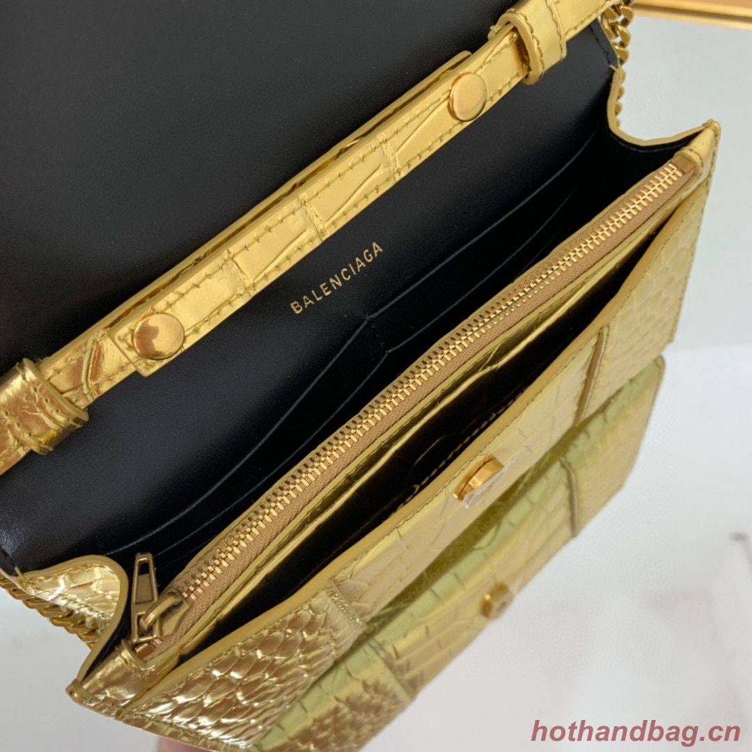 Balenciaga HOURGLASS Wallet With Chain Crocodile Embossed 656050 Gold Balenciaga HOURGLASS Wallet With Chain Crocodile Embossed 656050 Gold