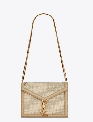 SAINT LAURENT CASSANDRA MEDIUM CHAIN BAG IN CANVAS AND BOX SAINT LAURENT LEATHER 532750 BEIGE ET SEA SALT SAINT LAURENT CASSANDRA MEDIUM CHAIN BAG IN CANVAS AND BOX SAINT LAURENT LEATHER 532750 BEIGE ET SEA SALT