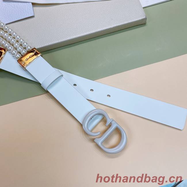 DIOR CARO PEARLS BELT 30 MM B0292UWFR white