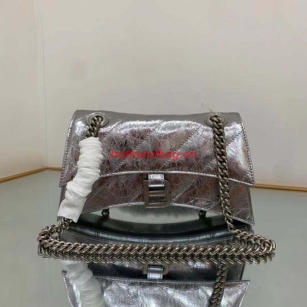 Balenciaga HOURGLASS Wallet With Chain Oil Wax Skin 656051 Silver Balenciaga HOURGLASS Wallet With Chain Oil Wax Skin 656051 Silver