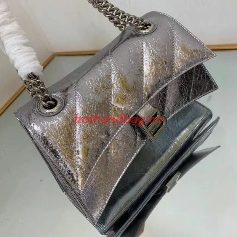 Balenciaga HOURGLASS Wallet With Chain Oil Wax Skin 656051 Silver Balenciaga HOURGLASS Wallet With Chain Oil Wax Skin 656051 Silver